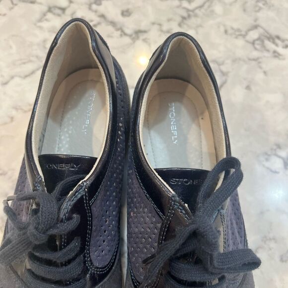 Stonefly Romy Women's Size EU 40 Navy Velour Sneakers Laces Low top Wedge Shoes - Picture 5 of 10